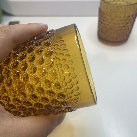 A Pair Hobbs Brockunier? Dew Drop Tumblers France Glass Hobnail 3.25”H Amber - Picture 3 of 12